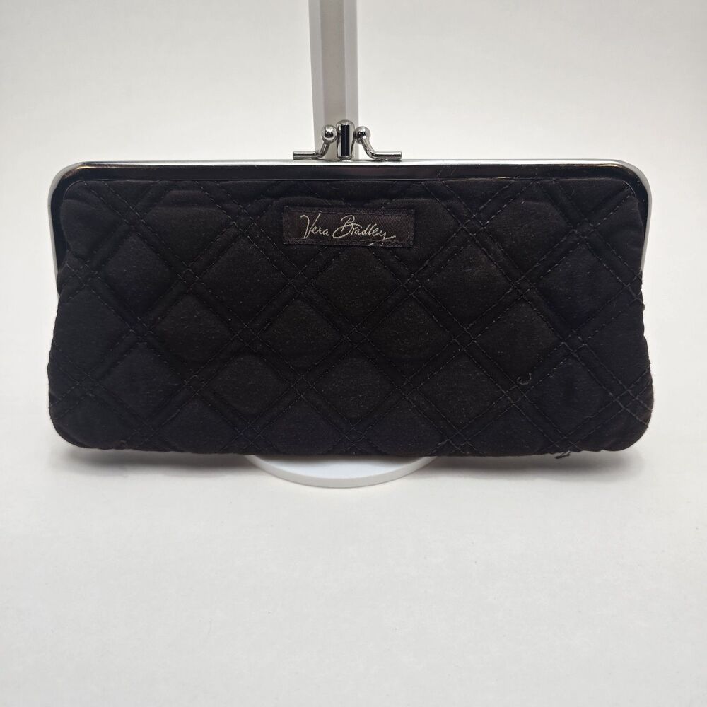 Vera Bradley Excellent Espresso Brown Microfiber Quilted Kisslock Clutch Wallet